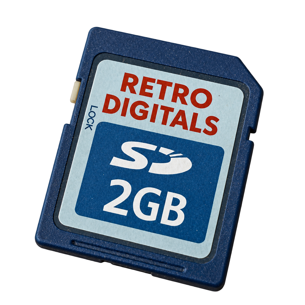 Representative used 2GB standard SD memory card, isolated on a transparent background; assorted brand and label may vary