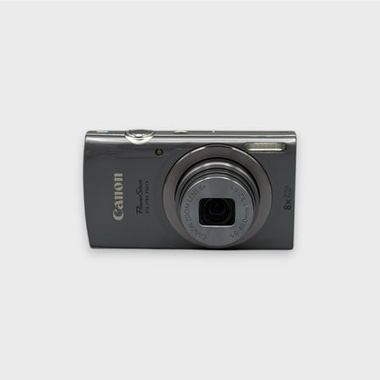 Gray Canon PowerShot ELPH 160 front view with its lens extended.