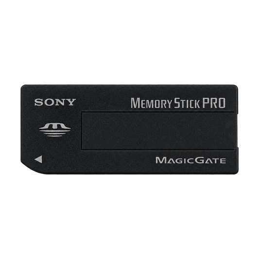 AI-edited representative image of a full-size Memory Stick PRO card, front view without a capacity marking