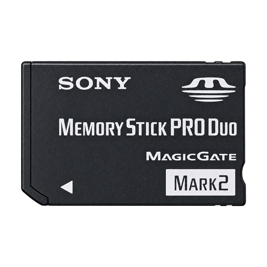 AI-edited representative image of a Memory Stick PRO Duo card, front view without a capacity marking