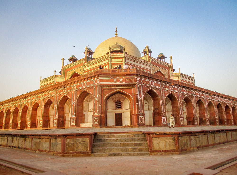 Sunlit red sandstone architecture