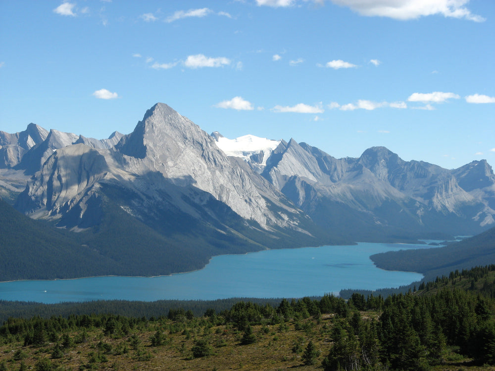Maligne Lake and mountain peaks