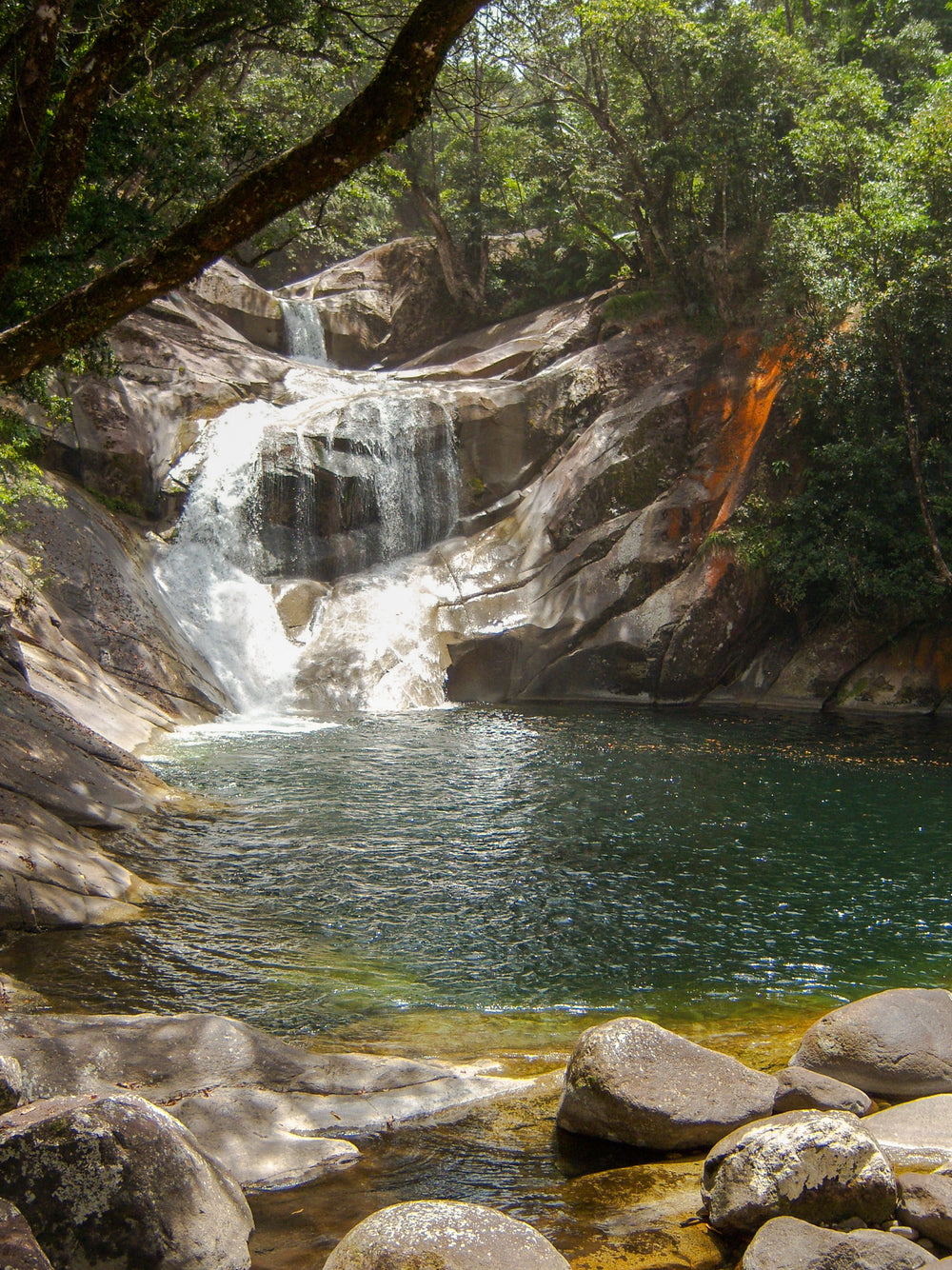 Sunlit waterfall in the Wet Tropics